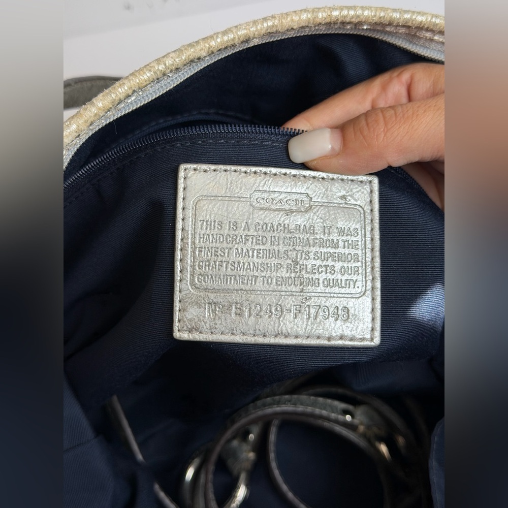 Coach Signature C Denim Stripe Tote Bag Silver Accents - Picture 11 of 14